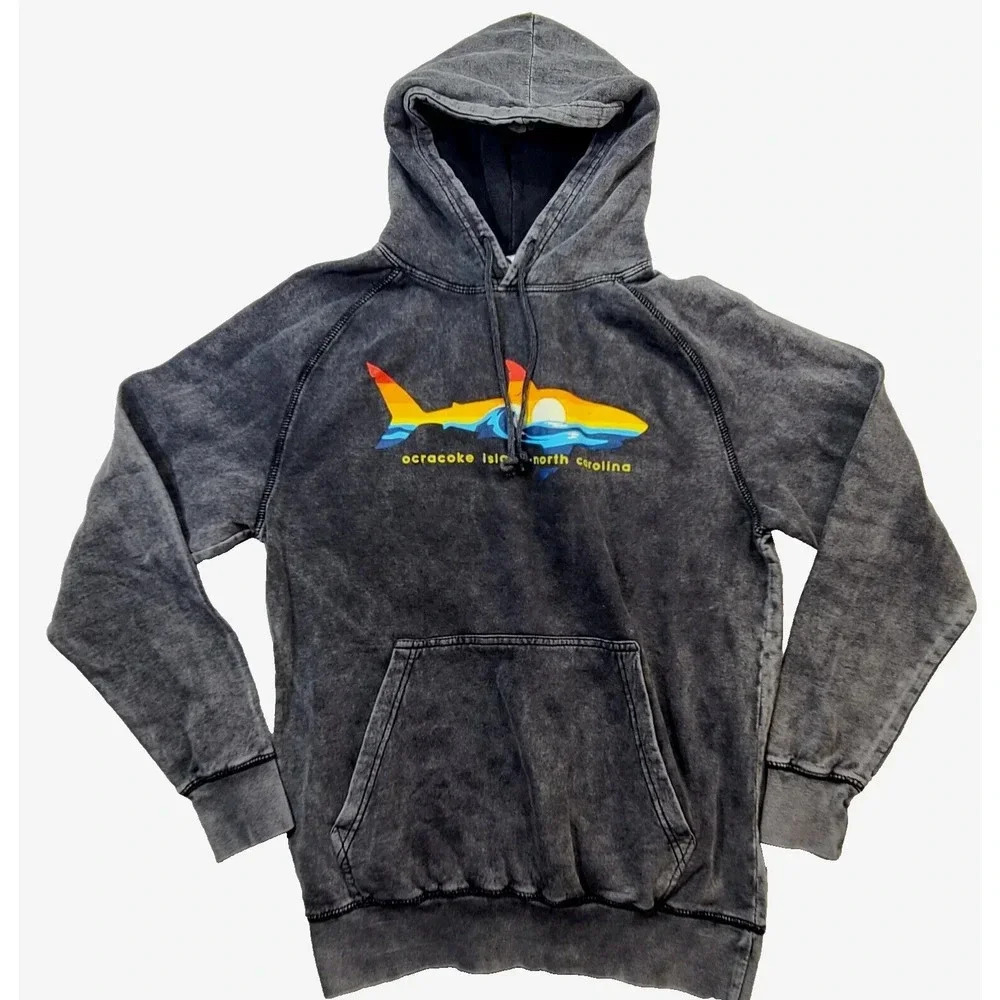 Duck Co Okracoke NC Hooded Sweatshirt Women's Medium Dark Gray Black Stonewash